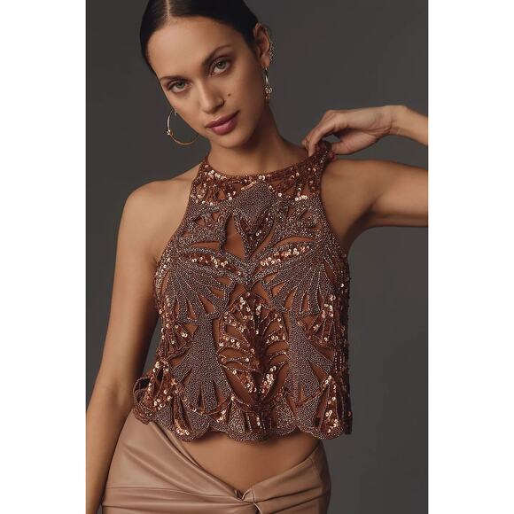 Maeve Tops - MAEVE by Anthropologie Top Size L Brown Embellished Cutwork Cross Back Tank NWT